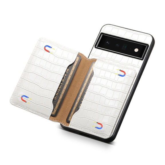 For Google Pixel 6 Pro Crocodile Texture Card Bag Design Full Coverage Phone Case(White)
