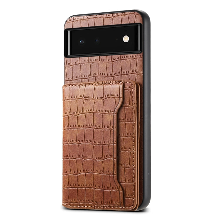For Google Pixel 6 Crocodile Texture Card Bag Design Full Coverage Phone Case(Brown)