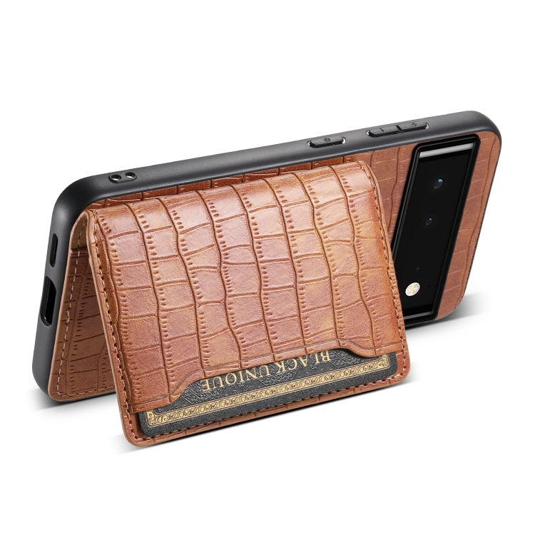 For Google Pixel 6 Crocodile Texture Card Bag Design Full Coverage Phone Case(Brown)