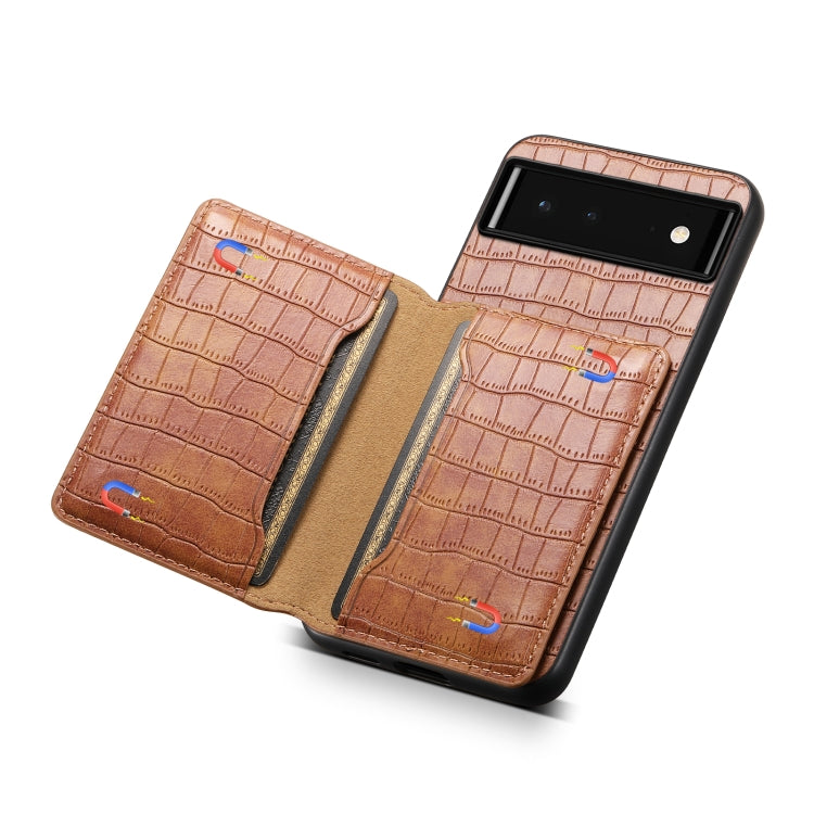 For Google Pixel 6 Crocodile Texture Card Bag Design Full Coverage Phone Case(Brown)