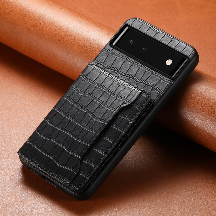 For Google Pixel 6 Crocodile Texture Card Bag Design Full Coverage Phone Case(Black)