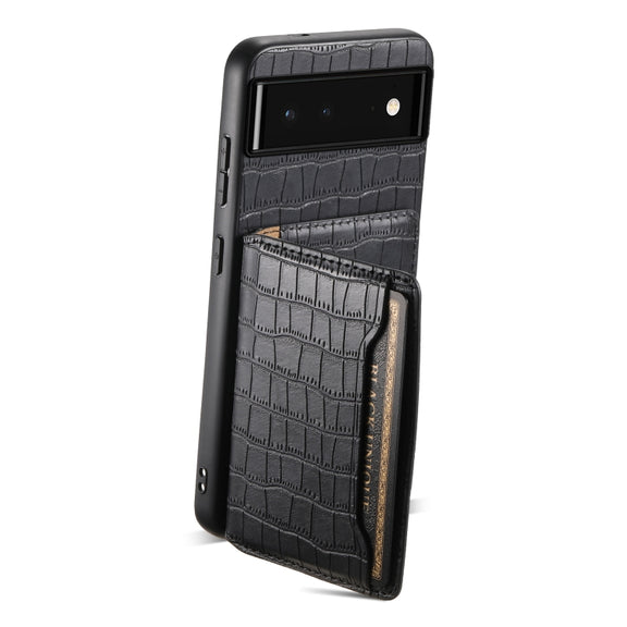 For Google Pixel 6 Crocodile Texture Card Bag Design Full Coverage Phone Case(Black)