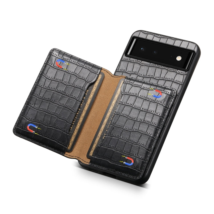For Google Pixel 6 Crocodile Texture Card Bag Design Full Coverage Phone Case(Black)