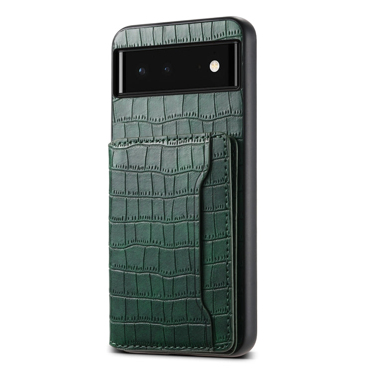 For Google Pixel 6 Crocodile Texture Card Bag Design Full Coverage Phone Case(Green)