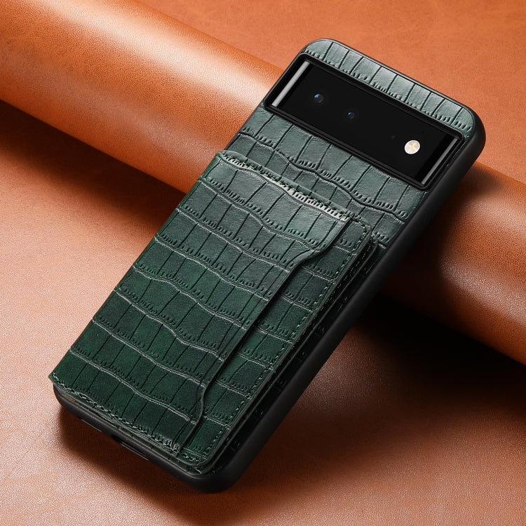 For Google Pixel 6 Crocodile Texture Card Bag Design Full Coverage Phone Case(Green)