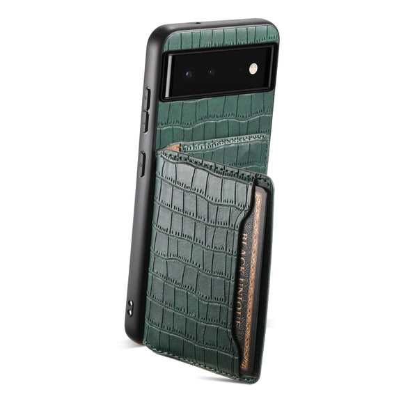 For Google Pixel 6 Crocodile Texture Card Bag Design Full Coverage Phone Case(Green)
