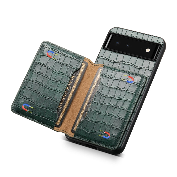 For Google Pixel 6 Crocodile Texture Card Bag Design Full Coverage Phone Case(Green)