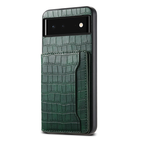 For Google Pixel 6 Crocodile Texture Card Bag Design Full Coverage Phone Case(Green)