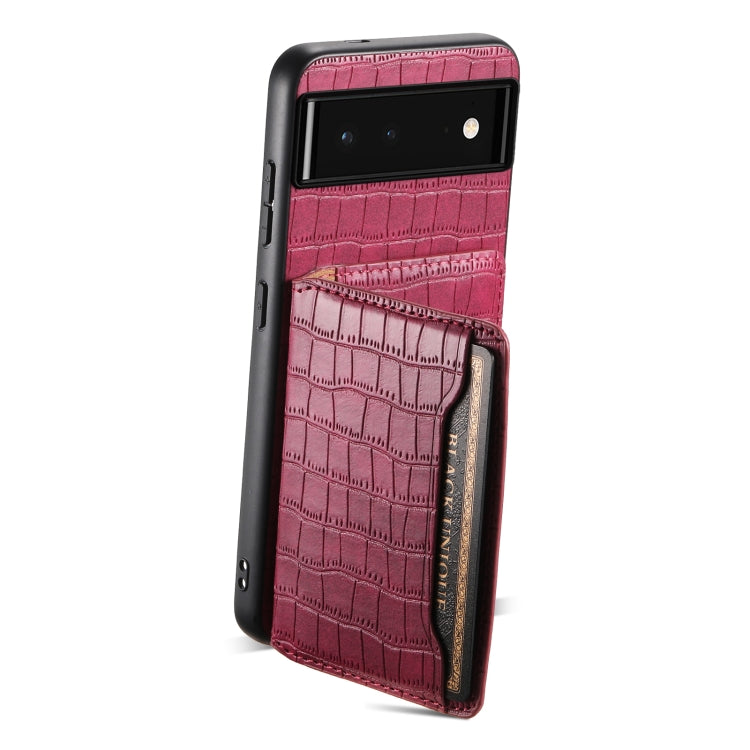 For Google Pixel 6 Crocodile Texture Card Bag Design Full Coverage Phone Case(Red)