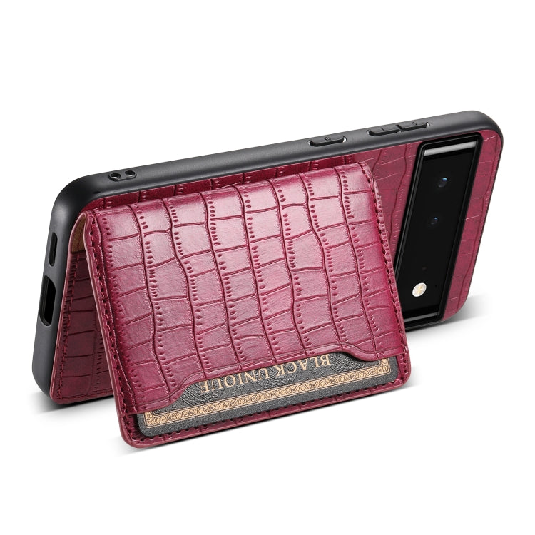For Google Pixel 6 Crocodile Texture Card Bag Design Full Coverage Phone Case(Red)