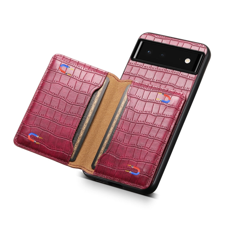 For Google Pixel 6 Crocodile Texture Card Bag Design Full Coverage Phone Case(Red)