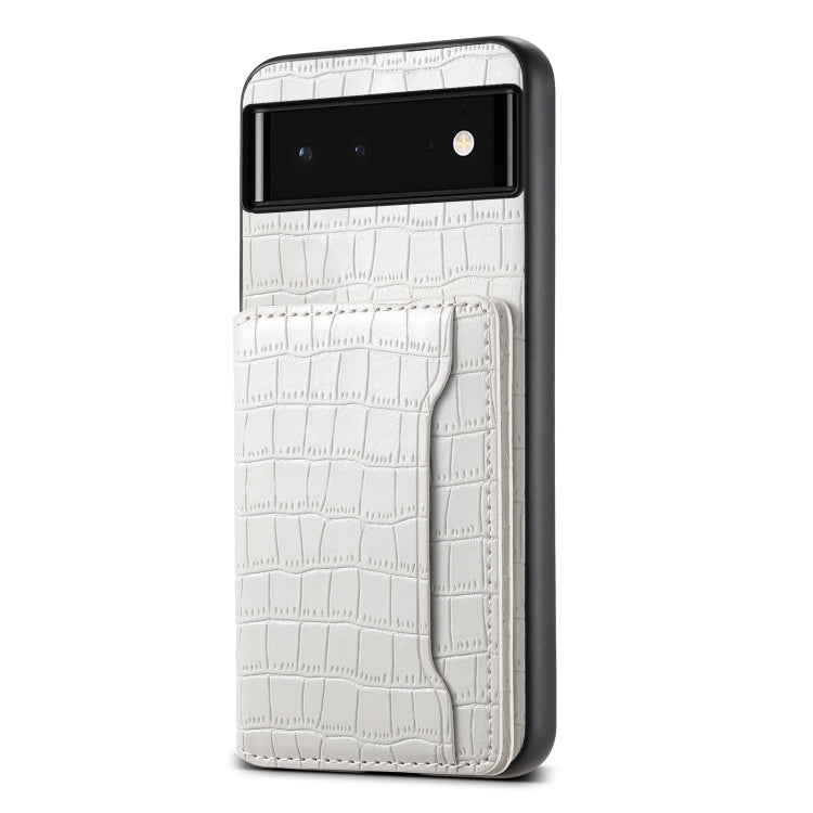 For Google Pixel 6 Crocodile Texture Card Bag Design Full Coverage Phone Case(White)