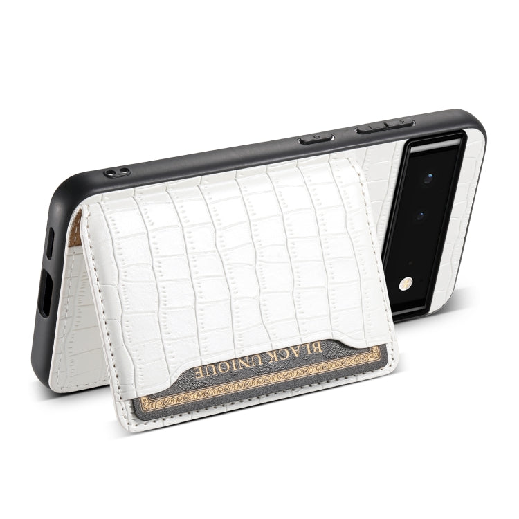 For Google Pixel 6 Crocodile Texture Card Bag Design Full Coverage Phone Case(White)