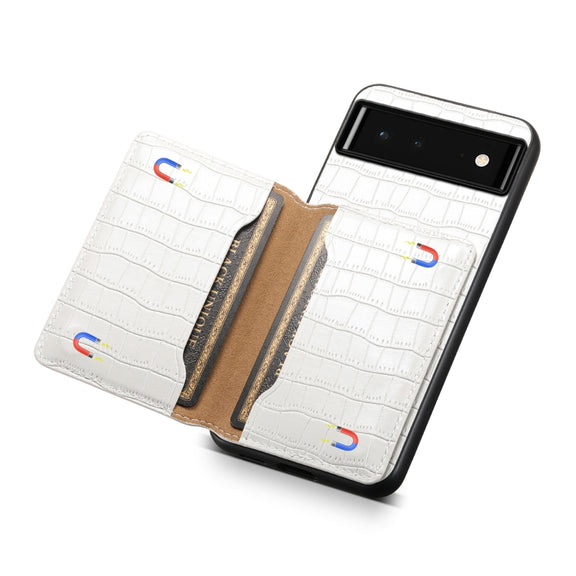For Google Pixel 6 Crocodile Texture Card Bag Design Full Coverage Phone Case(White)