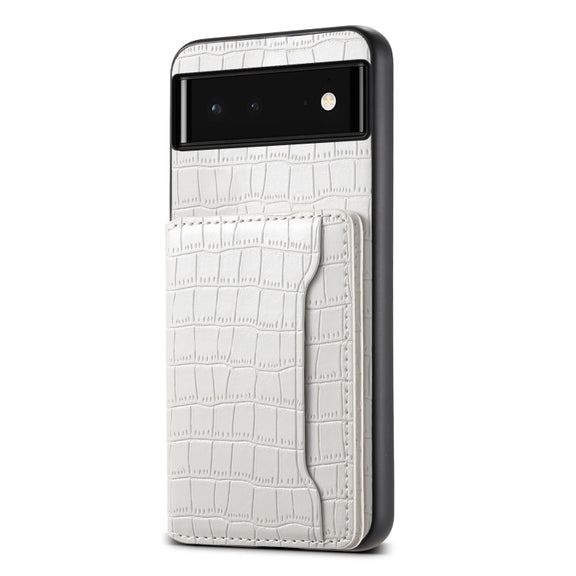 For Google Pixel 6 Crocodile Texture Card Bag Design Full Coverage Phone Case(White)