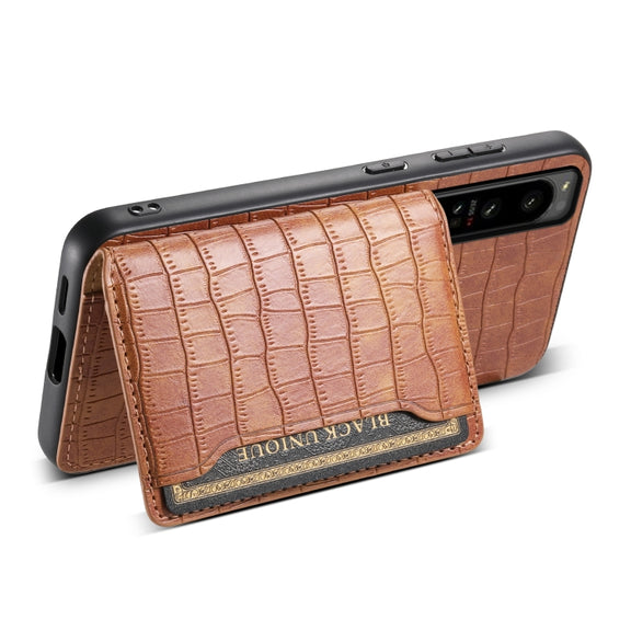 For Sony Xperia 1 IV Crocodile Texture Card Bag Design Full Coverage Phone Case(Brown)