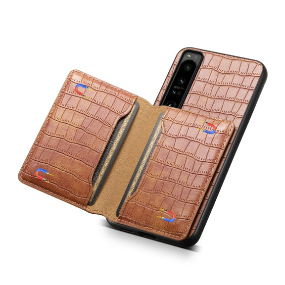 For Sony Xperia 1 IV Crocodile Texture Card Bag Design Full Coverage Phone Case(Brown)