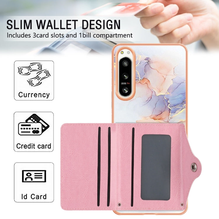 For Sony Xperia 5 IV Marble Pattern IMD Card Slot Phone Case(Galaxy Marble White)