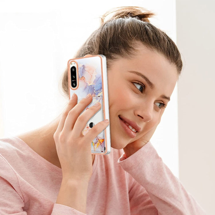 For Sony Xperia 5 IV Marble Pattern IMD Card Slot Phone Case(Galaxy Marble White)