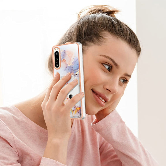 For Sony Xperia 5 IV Marble Pattern IMD Card Slot Phone Case(Galaxy Marble White)
