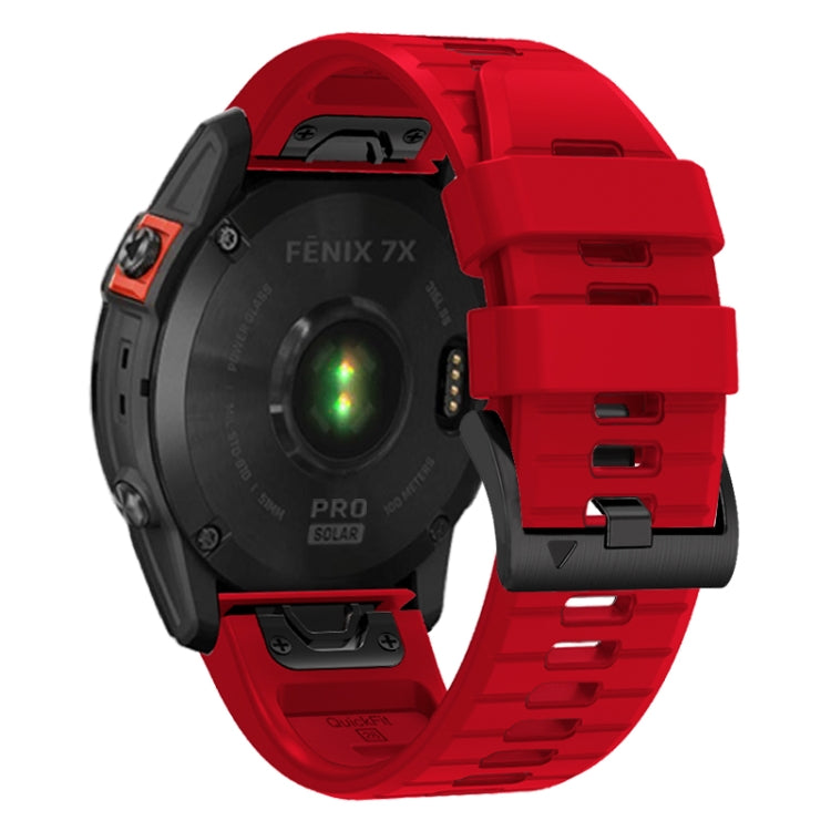 For Garmin Fenix 7X 26mm Solid Color Steel Buckle Silicone Quick Release Watch Band(Red)