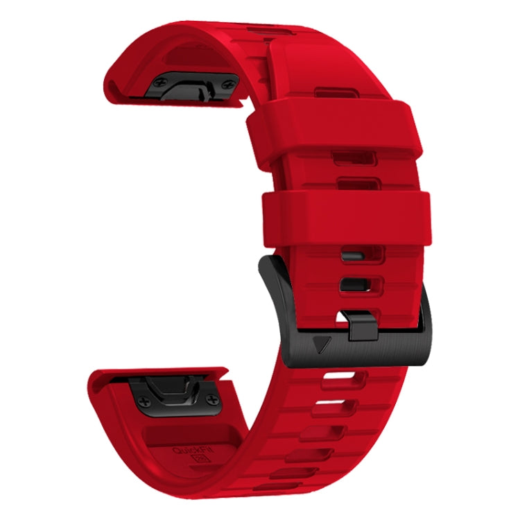 For Garmin Fenix 7X 26mm Solid Color Steel Buckle Silicone Quick Release Watch Band(Red)