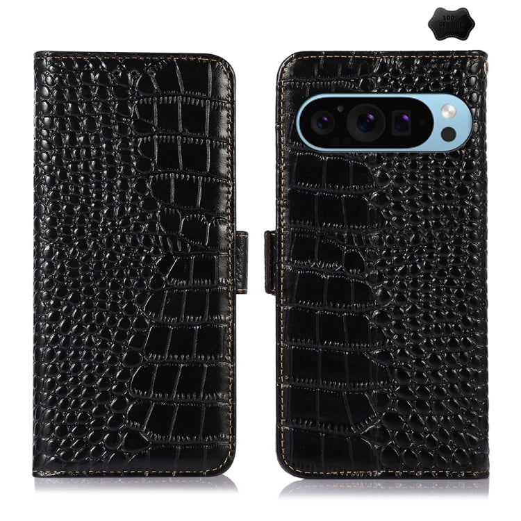 For Google Pixel 9 Crocodile Top Layer Cowhide Leather Phone Case(Black)