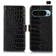For Google Pixel 9 Crocodile Top Layer Cowhide Leather Phone Case(Black)