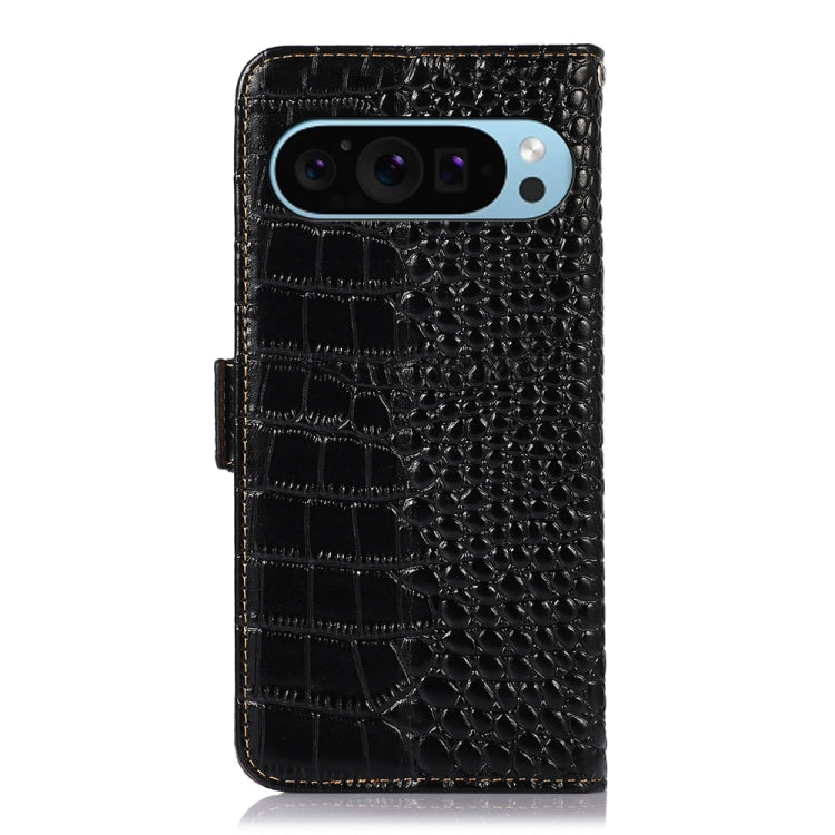 For Google Pixel 9 Crocodile Top Layer Cowhide Leather Phone Case(Black)