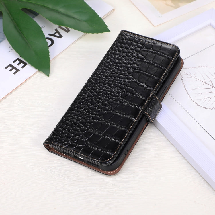 For Google Pixel 9 Pro Crocodile Top Layer Cowhide Leather Phone Case(Black)