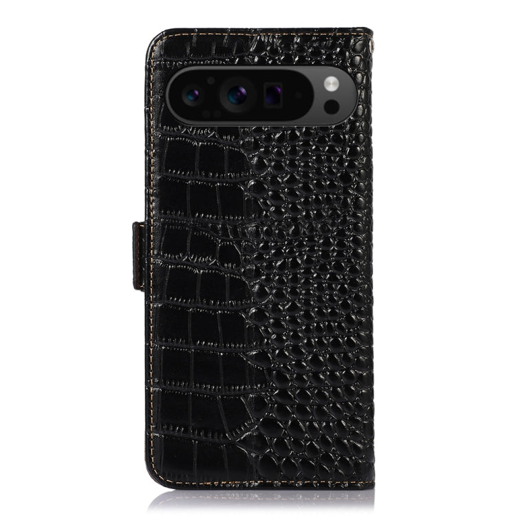 For Google Pixel 9 Pro Crocodile Top Layer Cowhide Leather Phone Case(Black)