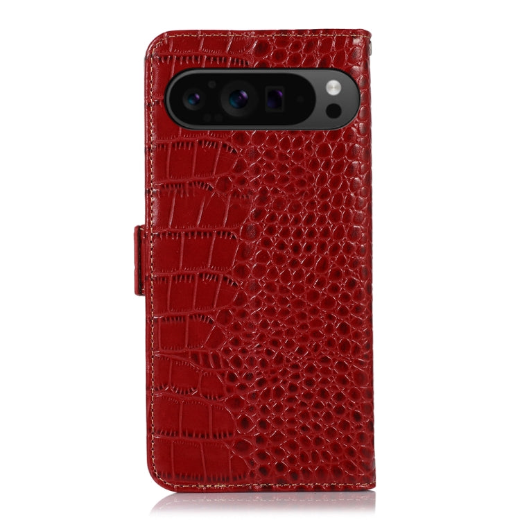 For Google Pixel 9 Pro Crocodile Top Layer Cowhide Leather Phone Case(Red)