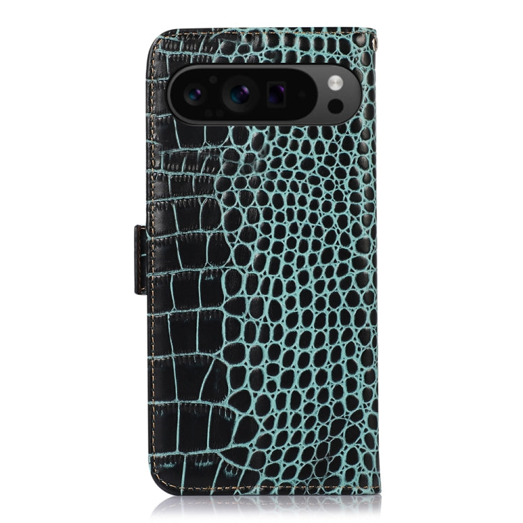 For Google Pixel 10 Pro / 9 Pro Crocodile Top Layer Cowhide Leather Phone Case(Green)