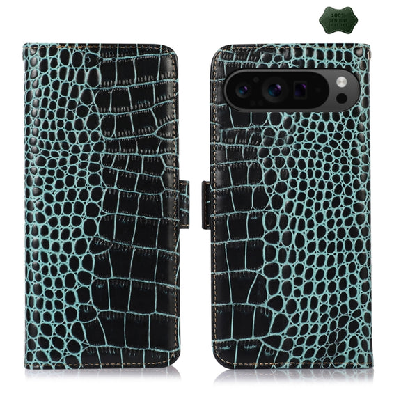 For Google Pixel 10 Pro / 9 Pro Crocodile Top Layer Cowhide Leather Phone Case(Green)