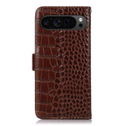 For Google Pixel 10 Pro / 9 Pro Crocodile Top Layer Cowhide Leather Phone Case(Brown)