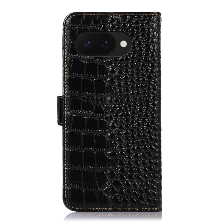 For Google Pixel 9a Crocodile Top Layer Cowhide Leather Phone Case(Black)