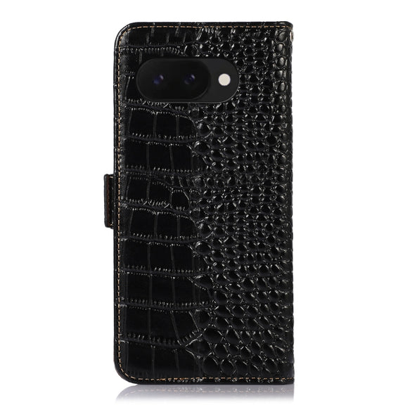 For Google Pixel 9a Crocodile Top Layer Cowhide Leather Phone Case(Black)