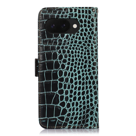 For Google Pixel 9a Crocodile Top Layer Cowhide Leather Phone Case(Green)