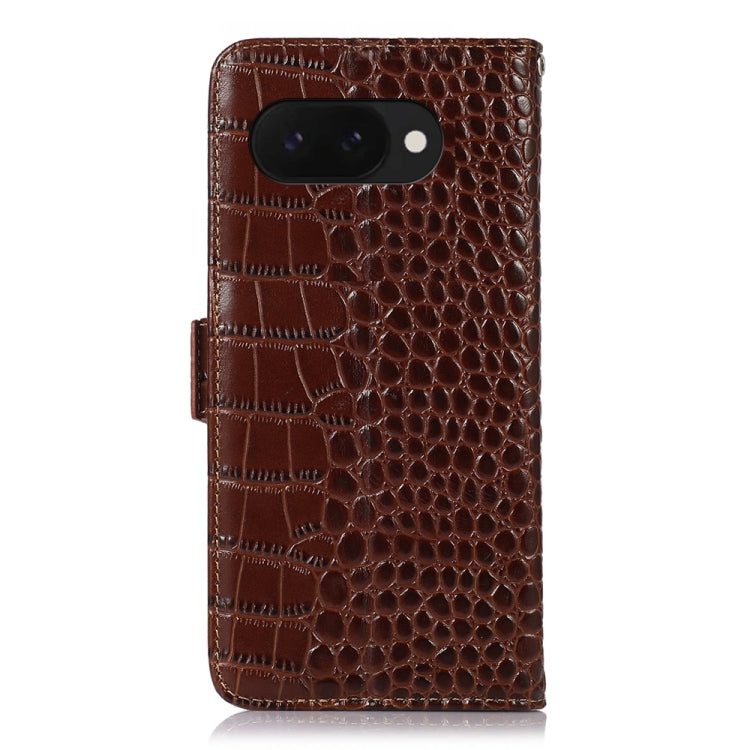 For Google Pixel 9a Crocodile Top Layer Cowhide Leather Phone Case(Brown)
