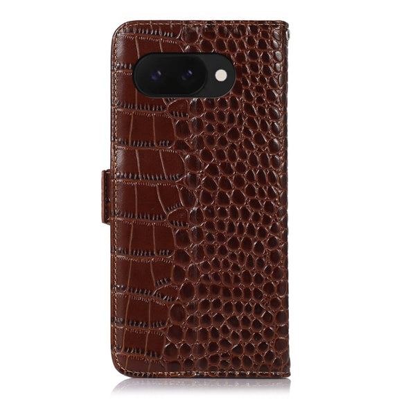 For Google Pixel 9a Crocodile Top Layer Cowhide Leather Phone Case(Brown)
