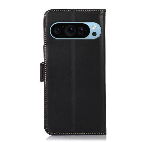 For Google Pixel 9 Crazy Horse Top Layer Cowhide Leather Phone Case(Black)