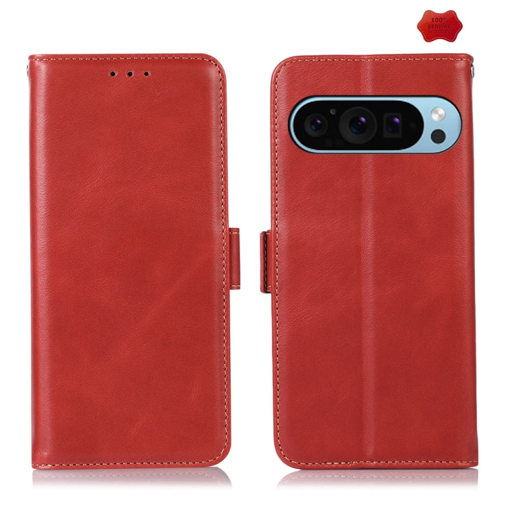 For Google Pixel 9 Crazy Horse Top Layer Cowhide Leather Phone Case(Red)
