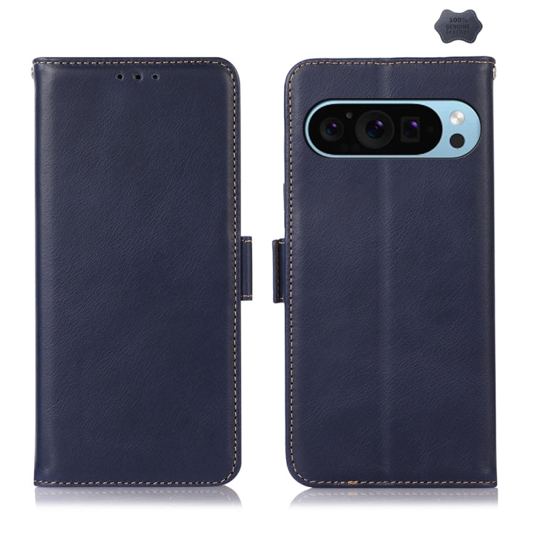 For Google Pixel 9 Crazy Horse Top Layer Cowhide Leather Phone Case(Blue)