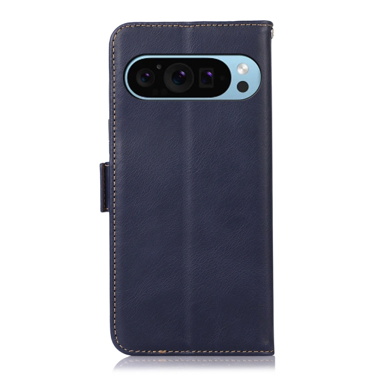 For Google Pixel 9 Crazy Horse Top Layer Cowhide Leather Phone Case(Blue)