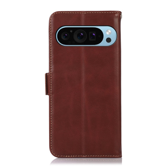 For Google Pixel 9 Crazy Horse Top Layer Cowhide Leather Phone Case(Brown)