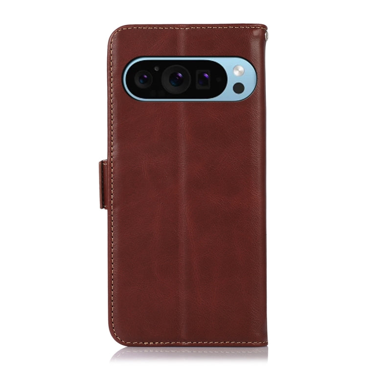 For Google Pixel 9 Crazy Horse Top Layer Cowhide Leather Phone Case(Brown)