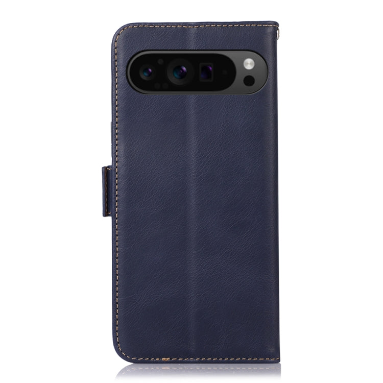 For Google Pixel 9 Pro Crazy Horse Top Layer Cowhide Leather Phone Case(Blue)