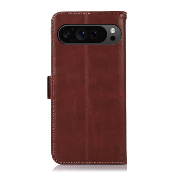 For Google Pixel 9 Pro Crazy Horse Top Layer Cowhide Leather Phone Case(Brown)