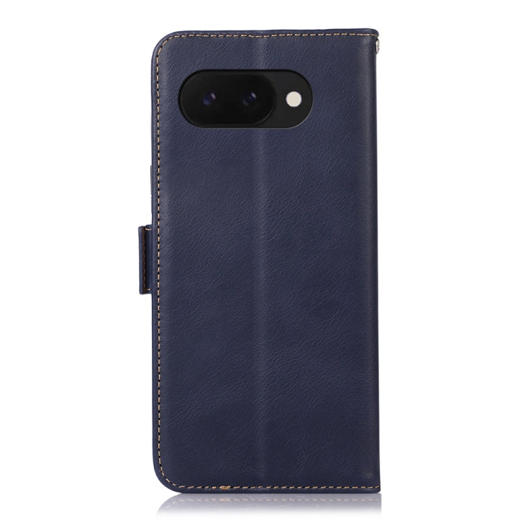 For Google Pixel 9a Crazy Horse Top Layer Cowhide Leather Phone Case(Blue)