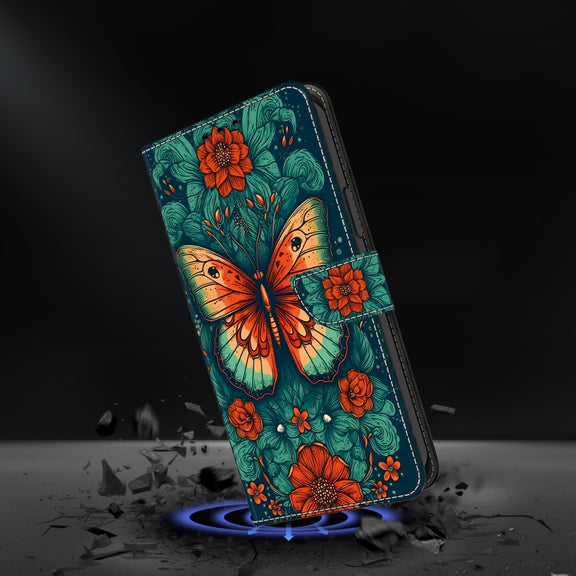 For Google Pixel 9 Crystal Painted Leather Phone case(Flower Butterfly)